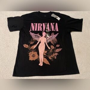 Nirvana Size Small Adult Graphic T-Shirt Tee Black Pink 100% Cotton